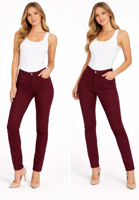 Blugi Damă Skinny Talie înaltă – Material Elastic, Subțire, Culoare Visiniu,Engros